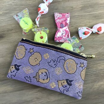 【ハロウィン】畳縁　ぺたんこ　ミニポーチ　カードケース　小銭入れ　紫　おばけ　かぼちゃの画像
