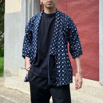 野良着 藍染 木綿 着物 古布 絣 ジャパンヴィンテージ リメイク素材 昭和 上っ張りの画像