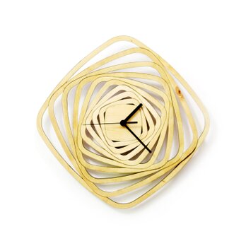 Whirl - 幾何学模様のモダンな長方形の木製壁掛け時計の画像