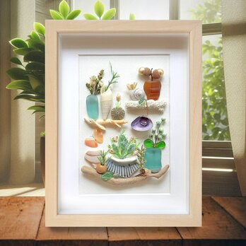〈植物のある暮らし〉シーグラスアートの画像