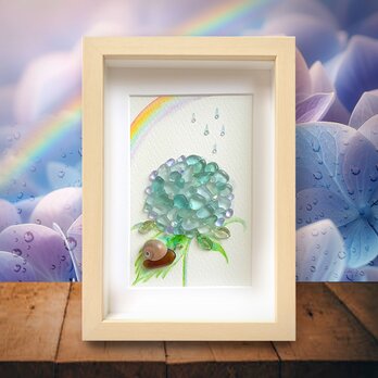 〈雨上がりの紫陽花〉シーグラスアートの画像