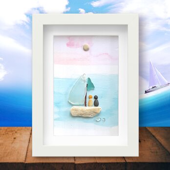 〈海辺のヨット〉シーグラスアートの画像