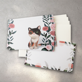 メッセージカード封筒セット(花と子猫)の画像