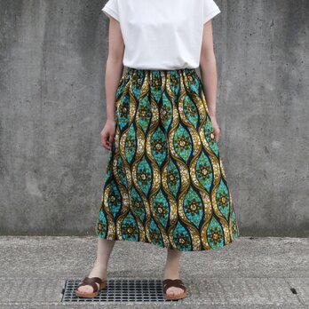 アフリカ布のギャザースカート（ フラワー ）アフリカンプリント アフリカンファブリックの画像