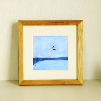 原画「小雨が降る日」※木製額縁入り(18×18㎝フレーム）の画像