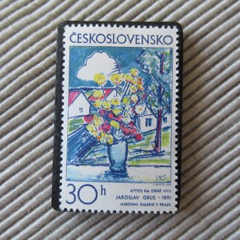 チェコスロバキア　切手ブローチ　9747の画像