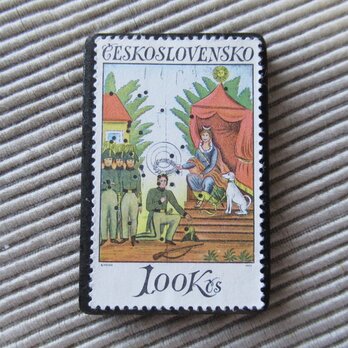チェコスロバキア　切手ブローチ　9755