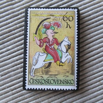 チェコスロバキア　切手ブローチ　9756