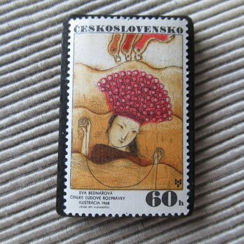 チェコスロバキア　切手ブローチ　9759