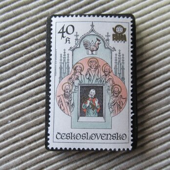 チェコスロバキア　切手ブローチ　9764