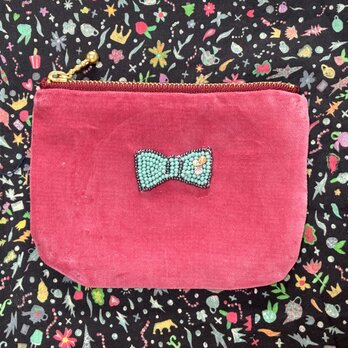 刺繍のファスナーポーチ☆リボンの画像