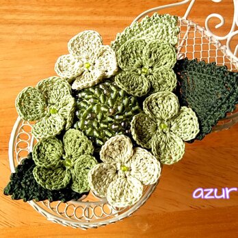 額紫陽花のコサージュ　山葵グリーンの画像