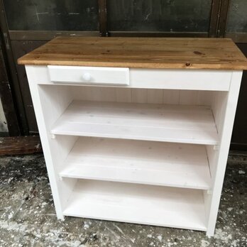 tomo6624様専用★受注製作☆レジカウンターテーブル；２ドロワー【900×450×920】ホワイトシャビーの画像