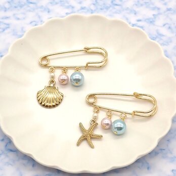 《２種類から選べる》マリンチャームとパールのブローチ