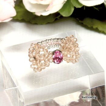 スワロ・ローズリング（スワロ/カットガラスビーズ  ビーズリング）《ビーズアクセサリー》