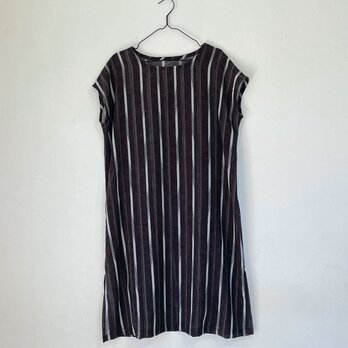 SALE＊着物リメイク＊縞模様夏着物のフレンチスリーブチュニック（共布ベルト地付き・ゆったりサイズ）