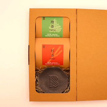 【天然素材】100%natural incense お香ギフトセット・ひのき・杉・香皿の画像
