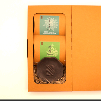 【天然素材】100%natural incense お香ギフトセット・ホワイトセージ・ひのき・香皿の画像
