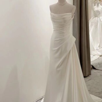 クラシカル ウェディングドレス ベアトップ シワ デザイン感 披露宴/結婚式 セクシー ハンドメイドの画像