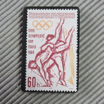 チェコスロバキア　切手ブローチ　9768