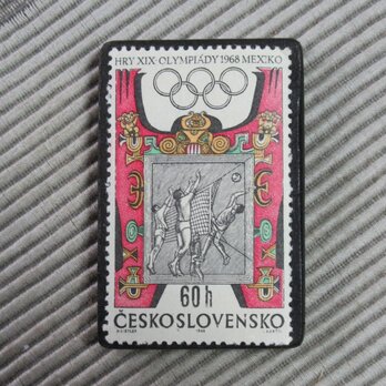 チェコスロバキア　切手ブローチ　9772
