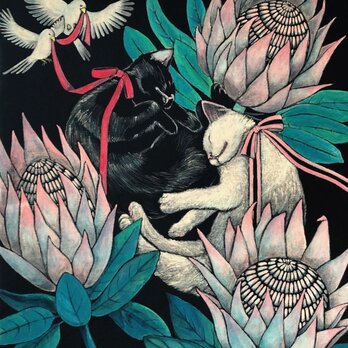 送料無料「小鳥のいる静物画」アクリル原画F10サイズ額装済        