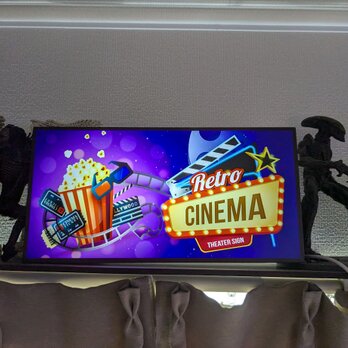 【Lサイズ】映画 シネマ シアター DVD ビデオ ホームシアター レトロ 照明 ランプ 看板 置物 雑貨 ライトBOXの画像