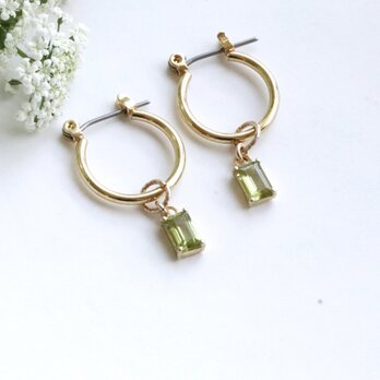 宝石質ペリドット 枠留め2wayフープピアス（イヤリング）/ アレルギー対応 — Olive green —