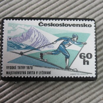 チェコスロバキア　切手ブローチ　9780