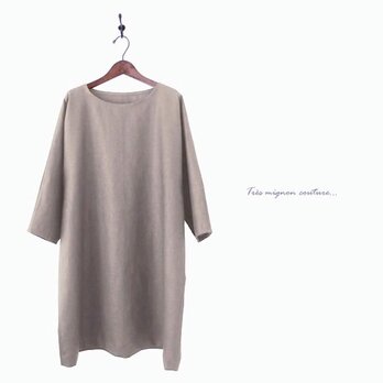 リネン （グレージュ）ドルマンスリーブ ワンピース【受注製作】の画像