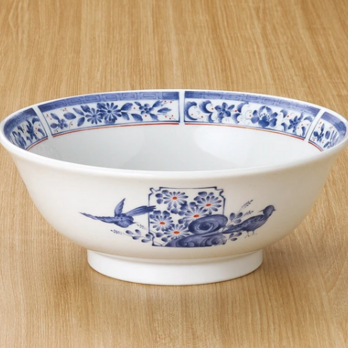 【大特価】【新品】 美濃焼染付阿蘭陀花鳥紋ラーメン鉢　サイズ：21.5×9cm 容量:1,300ccの画像