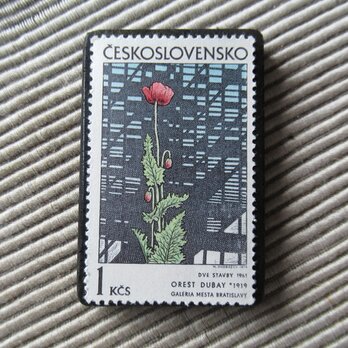 チェコスロバキア　切手ブローチ　9791