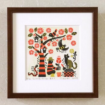 木版画「Little things－巣立ち」額付きの画像