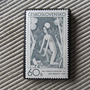 チェコスロバキア　切手ブローチ　9795