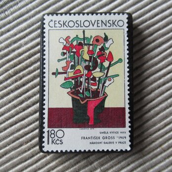 チェコスロバキア　切手ブローチ　9796