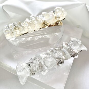 ice crystal ヘアクリップ/水晶・淡水真珠/選べる金具カラー/大きめ8cm〈受注制作〉の画像