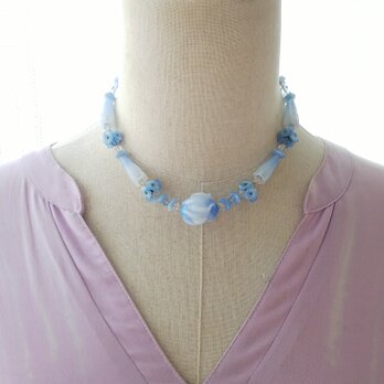 ヴィンテージ　flowerパステルBeadsネックレス（約39.5㎝）の画像
