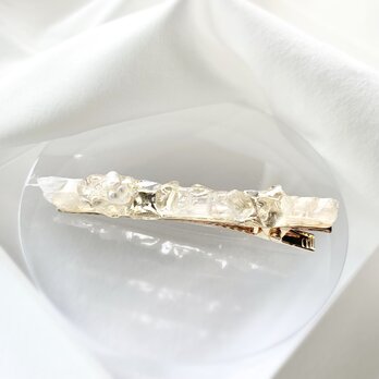 ice crystal スリムヘアクリップ/水晶・淡水パール/6cm/クリアアクセサリー〈受注制作〉の画像