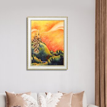 手描き日本水彩画＜夕暮れのトスカーナ1＞A3 アートポスターの画像