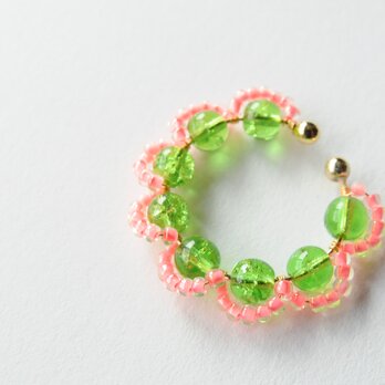＜Rollo～イロヅクビジュー～＞イヤーカフ『GrassGreen × NeonOrange』の画像