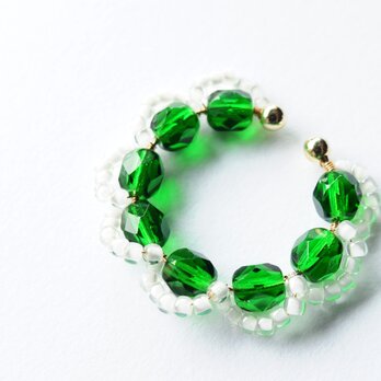 ＜Rollo～イロヅクビジュー～＞イヤーカフ『 Forest green × Yuki 』の画像