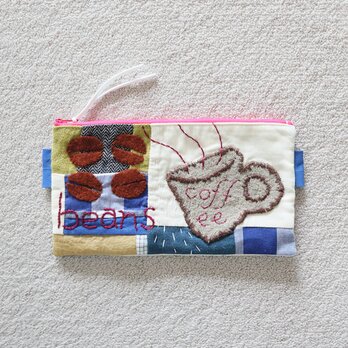 ぺたんこファスナーポーチ　coffeetime　再販ピンク5の画像