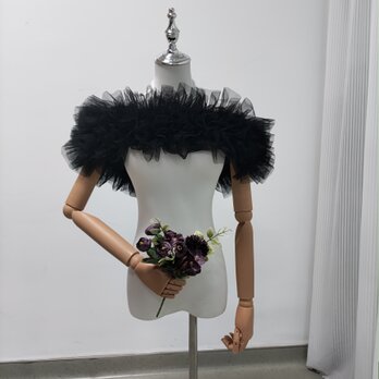 オフショルダー 取り外し ブラック ストレッチ ソフトチュール 可愛い 花嫁/前撮りの画像