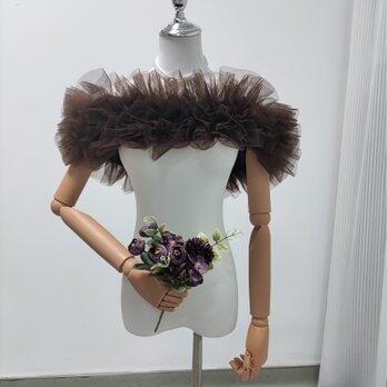 オフショルダー 取り外し コーヒーの色 ストレッチ ソフトチュール 可愛い 花嫁/前撮りの画像