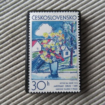 チェコスロバキア　切手ブローチ　9800