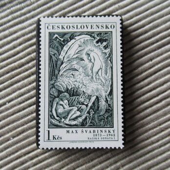 チェコスロバキア　切手ブローチ　9802