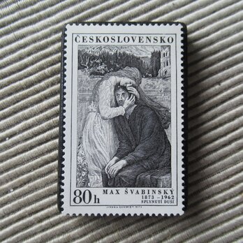 チェコスロバキア　切手ブローチ　9803