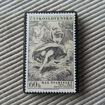 チェコスロバキア　切手ブローチ　9804