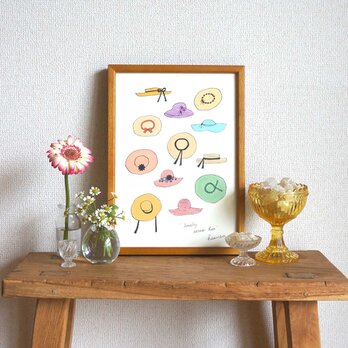 「 lovely straw hat（ colorful ）」A4ポスターの画像
