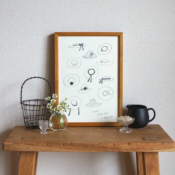 「 lovely straw hat（ charcoal ）」A4ポスターの画像